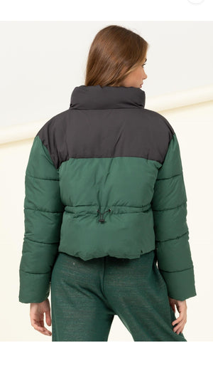 Hunter Green Colorblock Puffer Jacket