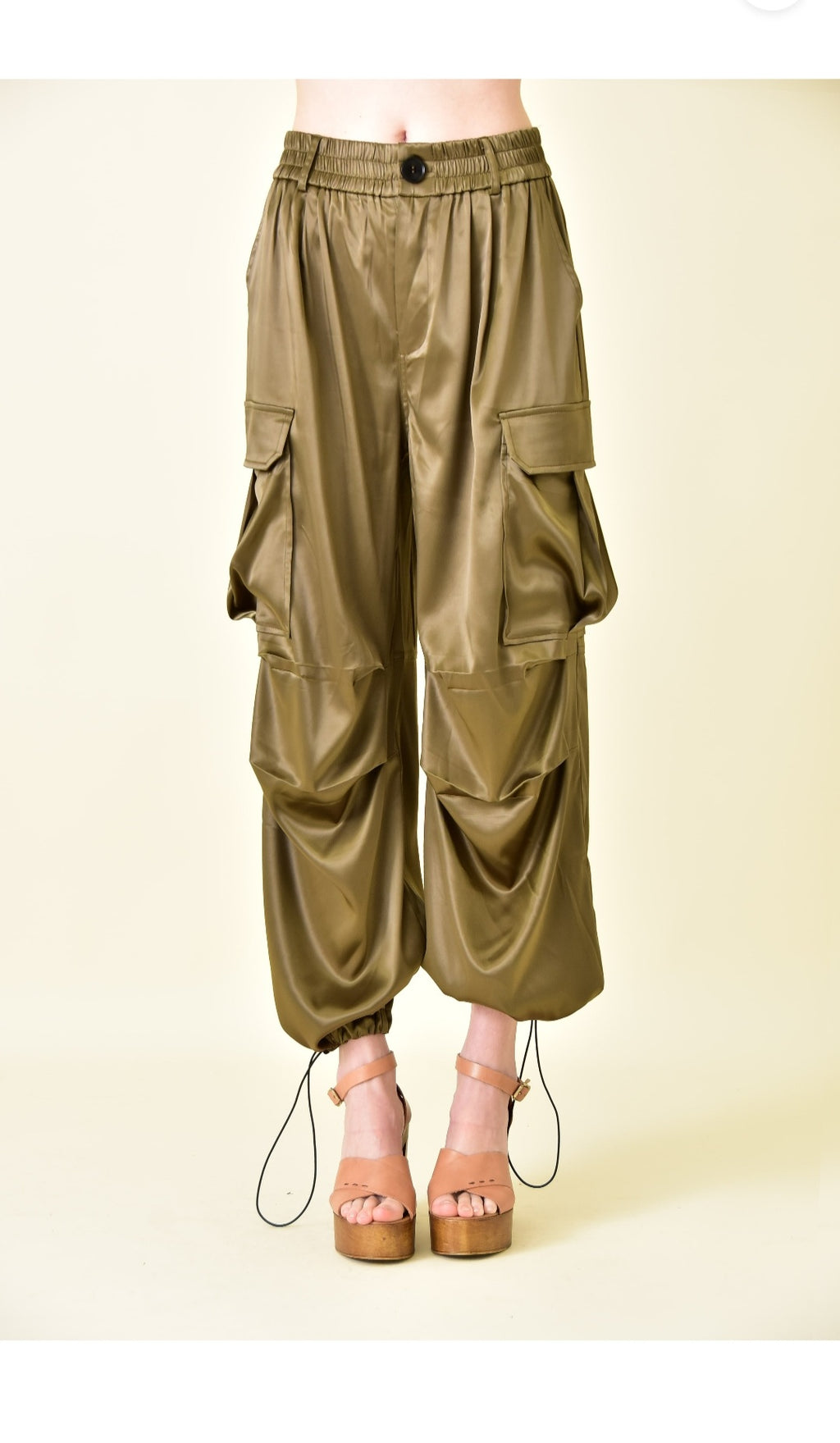 Satin Cargo Pants- Moss