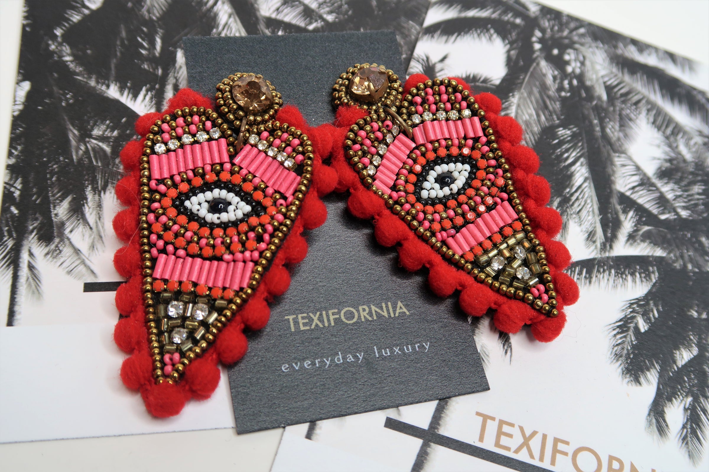 MALIBU FIESTA BEADED POM POM EARRINGS – Texifornia - Main Image