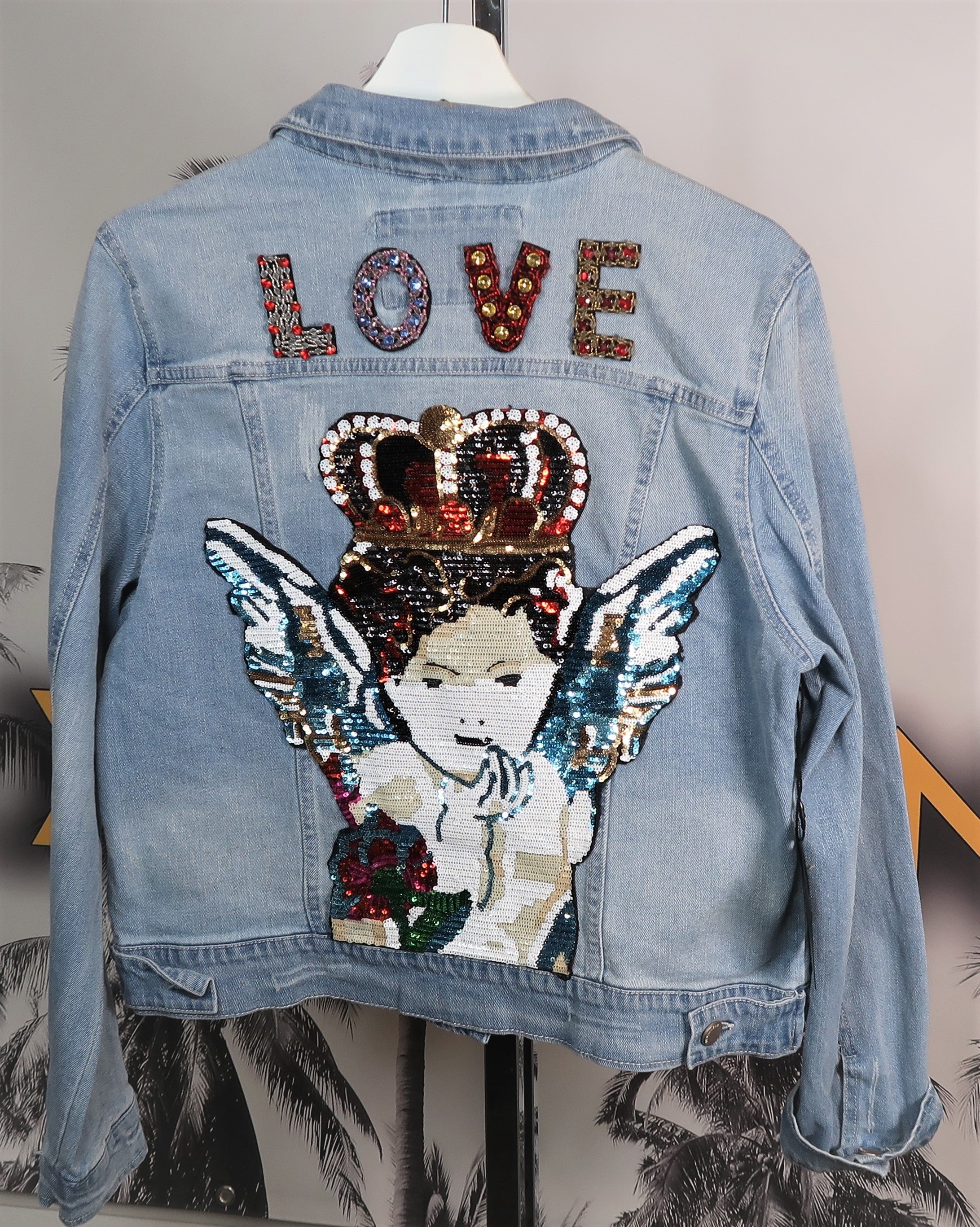 Denim Custom Sequin Jacket CUSTOM LOVE DENIM JACKET – Texifornia